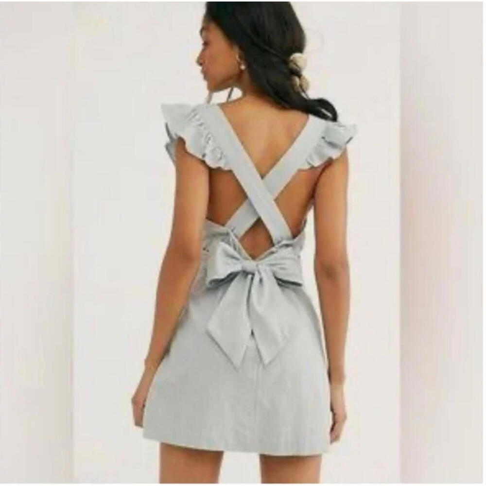 FREE PEOPLE Seafoam Green Lara Ruffle Bib Mini Dress Size Medium - Picture 2 of 9